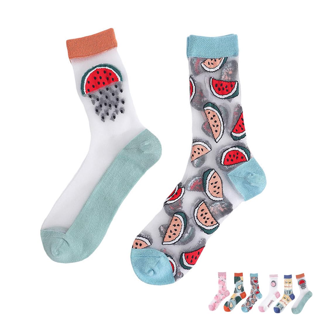 Girls' Calf Length Transparent Fruit Socks-image-34