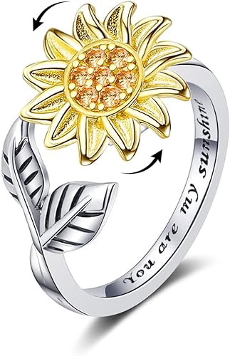 TOBENY Anillos giratorios de plata de ley 925 para mujer, anillos para la ansiedad, anillos ajustables con circonita cúbica, anillos apilables para