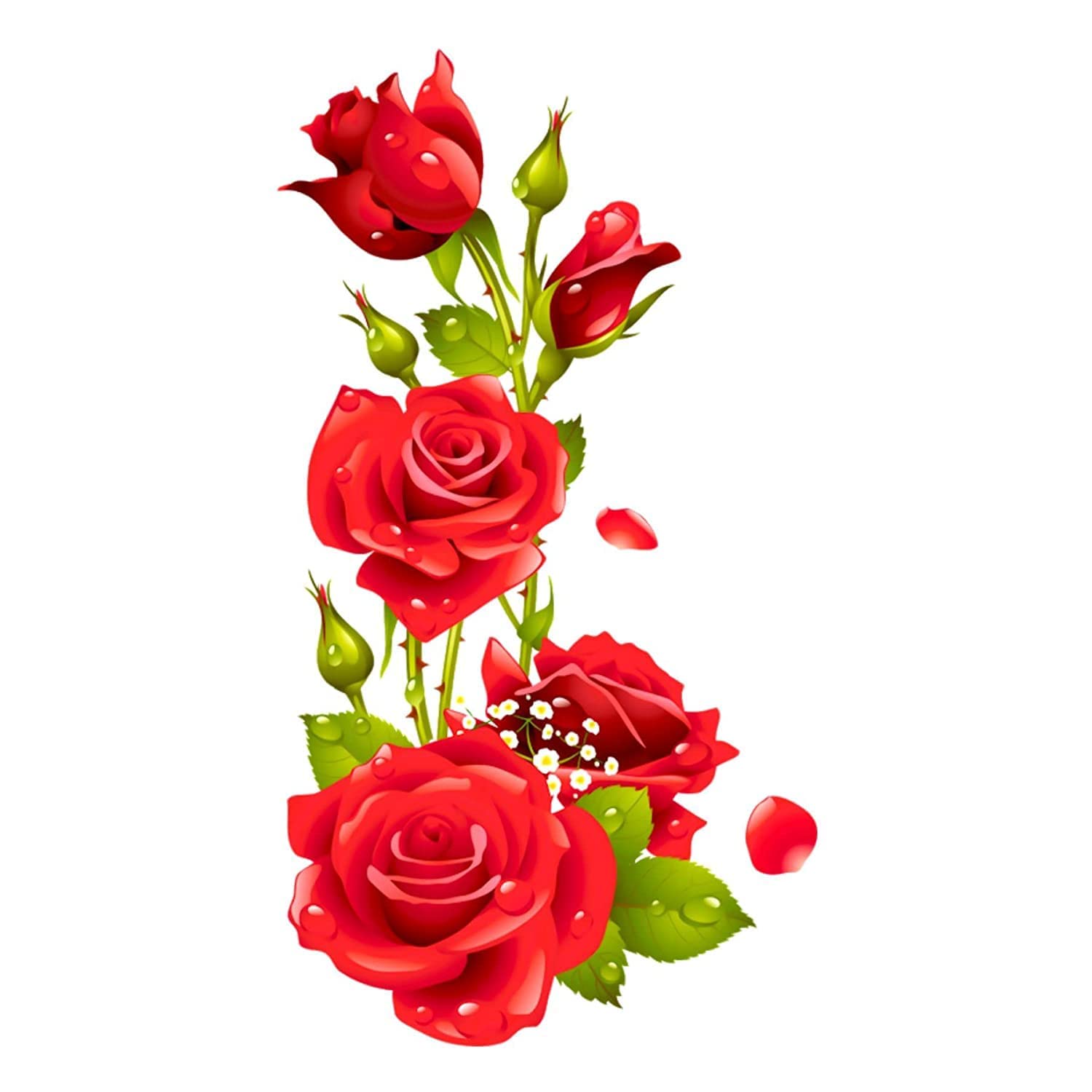 Red Rose Flower Port Wall Sticker for Kids Room, Living Room, Bedroom, Restorent (Multicolor, Size - 40 Cm X 76 Cm)