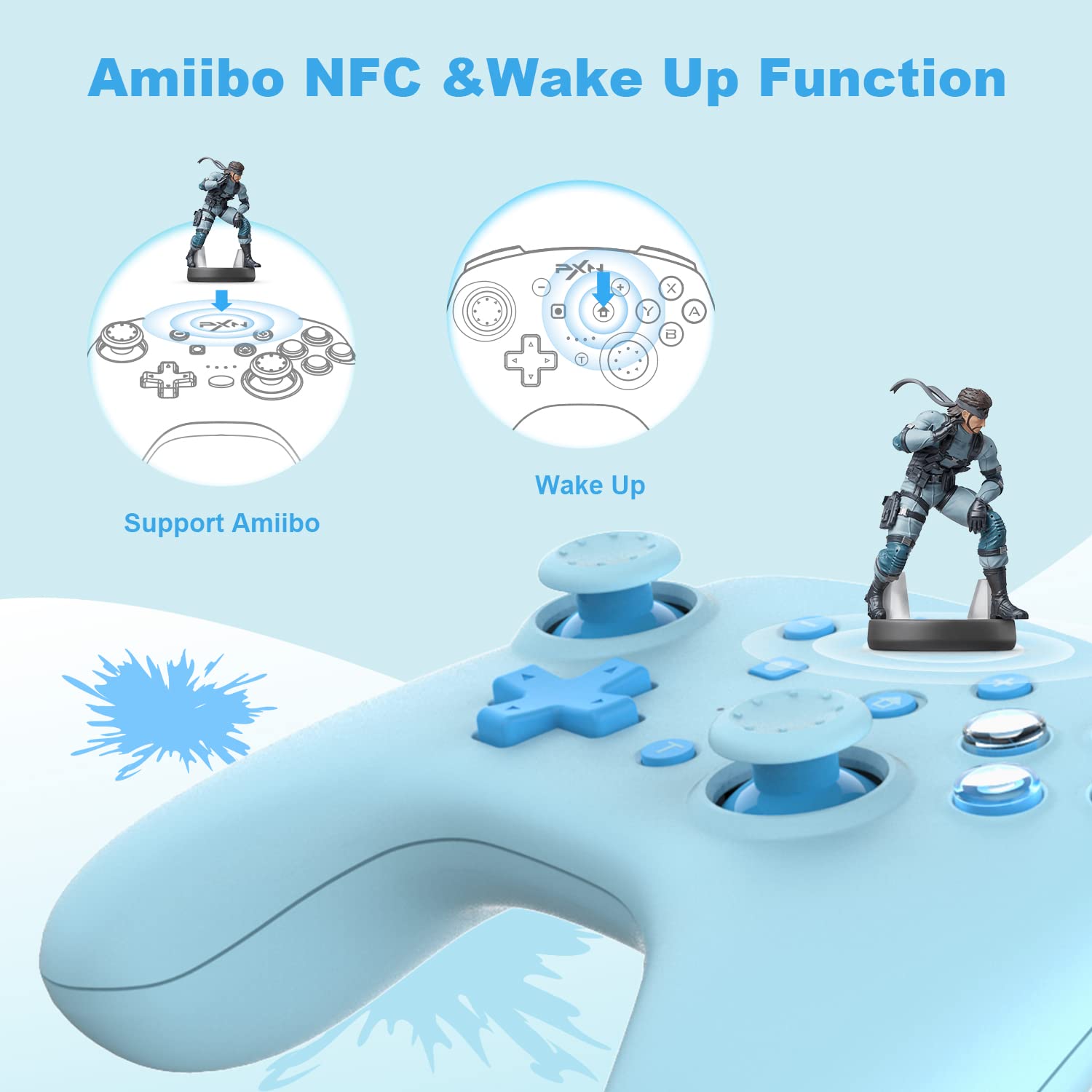 PXN 9607X Wireless Switch Pro Controller, Dual Shock Gamepad Joystick Support NFC, Turbo, Wake-up, Gyro Axis, Vibration for Switch/Lite/OLED & PC & IOS (Cyan)