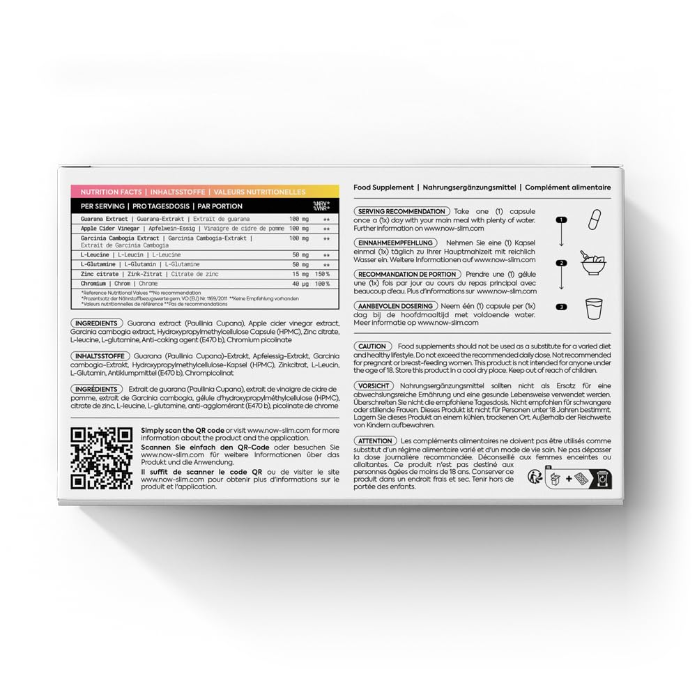 NOW SLIM Unterstützung des Makronährstoffstoffwechsels mit Guarana-Extrakt, Apfelessig und Garcinia Cambogia Caltriva für die Körperunterstützung, 60 Kapseln (2 Packungen)