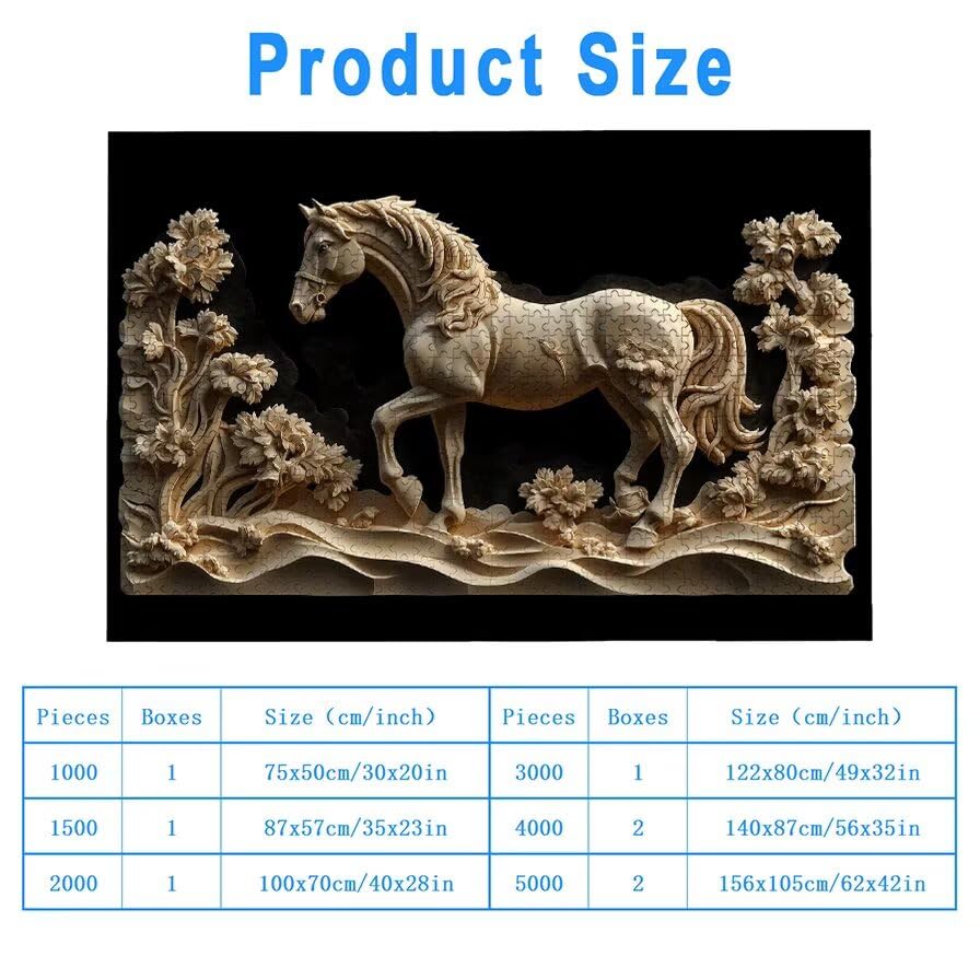 Puzzle 1000 Piezas, Puzzle Caballo con Caja Regalo, Animal Puzzles 1000 Piezas Adultos, Medidas: 75 x 50 cm, Rompecabezas Adultos de Madera, Rompecabezas para Decoración Hogar, Regalo Mujer, -5822