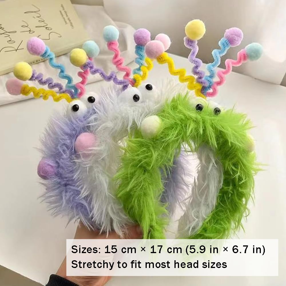 OULIGET Funny Crazy Headband,Cute Plush Monster Headband for Kids, Colorful Wacky Hair Accessories for School Spirit Week (Green plush) image 3