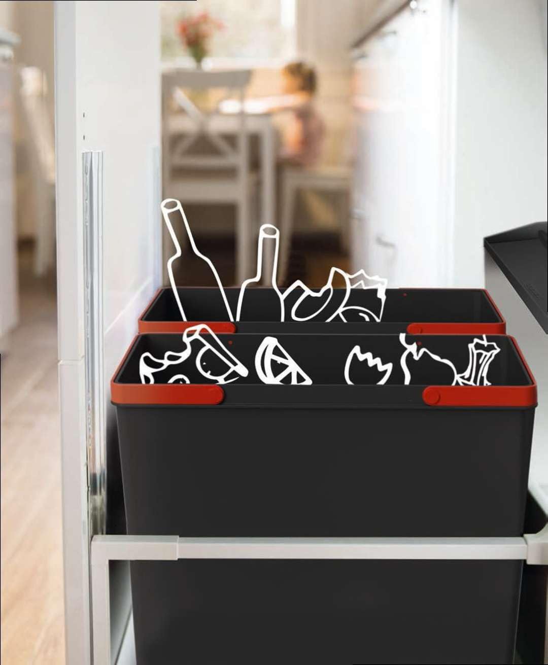 Franke Kitchen Systems Easysort 450-2-0 Abfallsorter Abfalleimer Mülleimer Abfallsammler, Plastik, schwarz, 37,8 x 41,4 x 34,3 cm