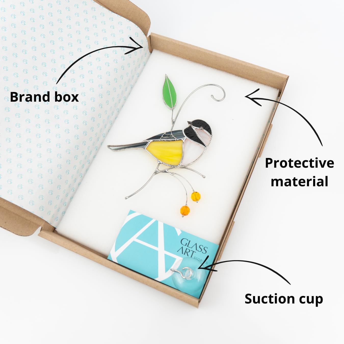 Gift Birds Handmade Chickadee Stained Glass Suncatchers Genuine Stained Glass Window Hanging Unique Indoor Ornament & Outdoor Decor (A Chickadee)