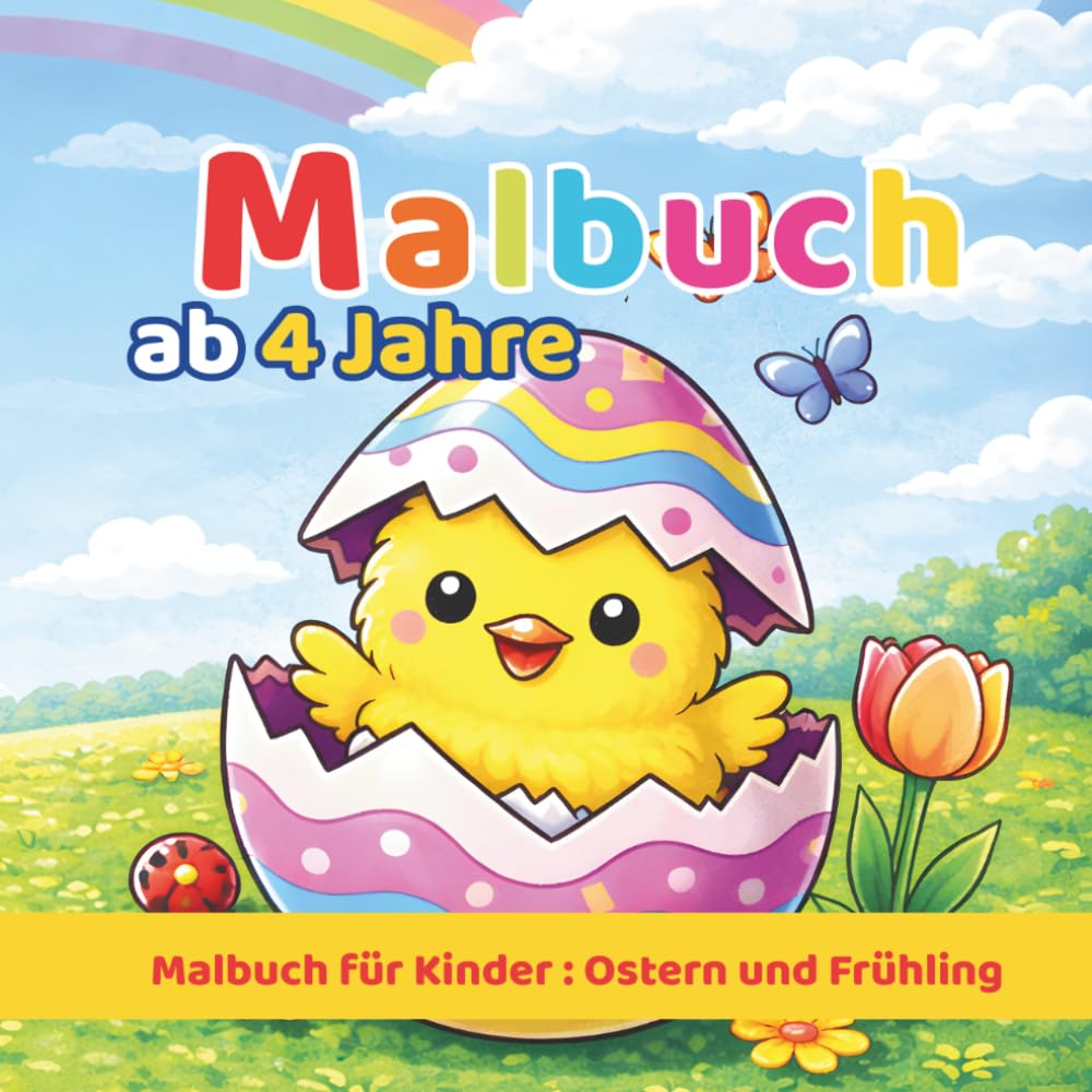 Malbuch für Kinder : Ostern und Frühling ab 4 Jahren: 40 einseitige Motive mit süßen Osterhasen, Ostereiern & Frühlingsbildern