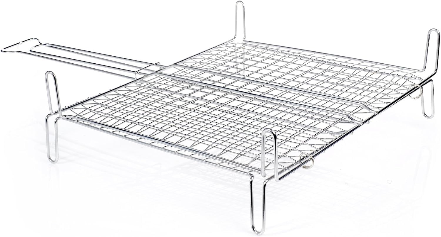 Generico Griglia Barbecue Doppia a Rete Bombata con Piedi in Filo di Acciaio Cromato, Graticola Resistente e Versatile per Grigliate Perfette (40x45 cm)