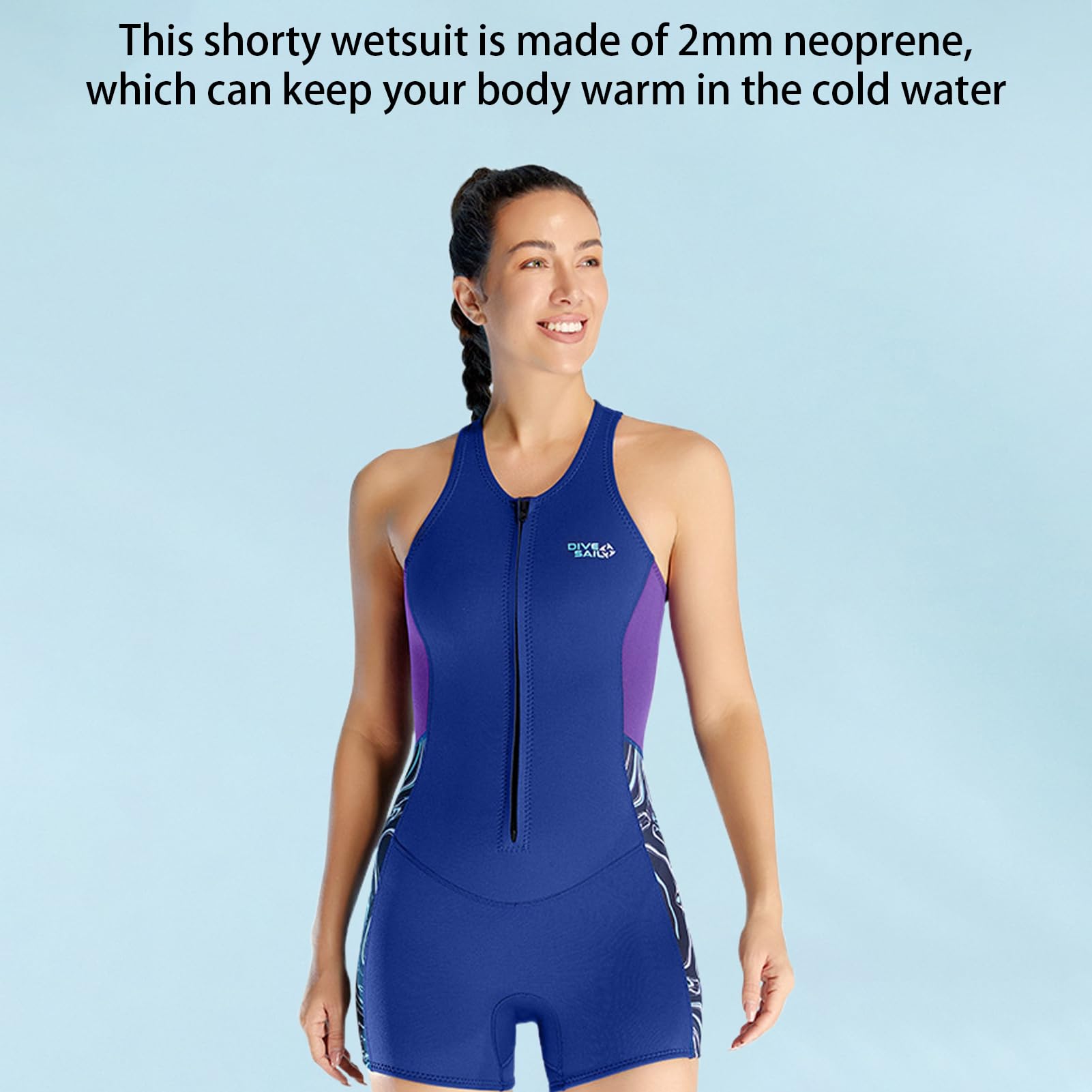 Traje de neopreno corto sin mangas para mujer, traje de baño de una pieza de 2 mm, cremallera frontal para natación, buceo, surf, deportes acuáticos