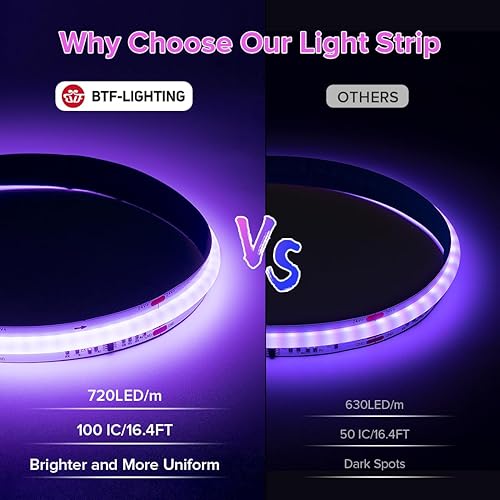 Miniatura 7 de BTF-LIGHTING FCOB WS2811 IC RGB Chip Flexible de Alta Densidad Uniforme Luz Persiguiendo Color Arco Iris Tira LED DC12V 720LEDm 3.2FT 20IC 0.472 in