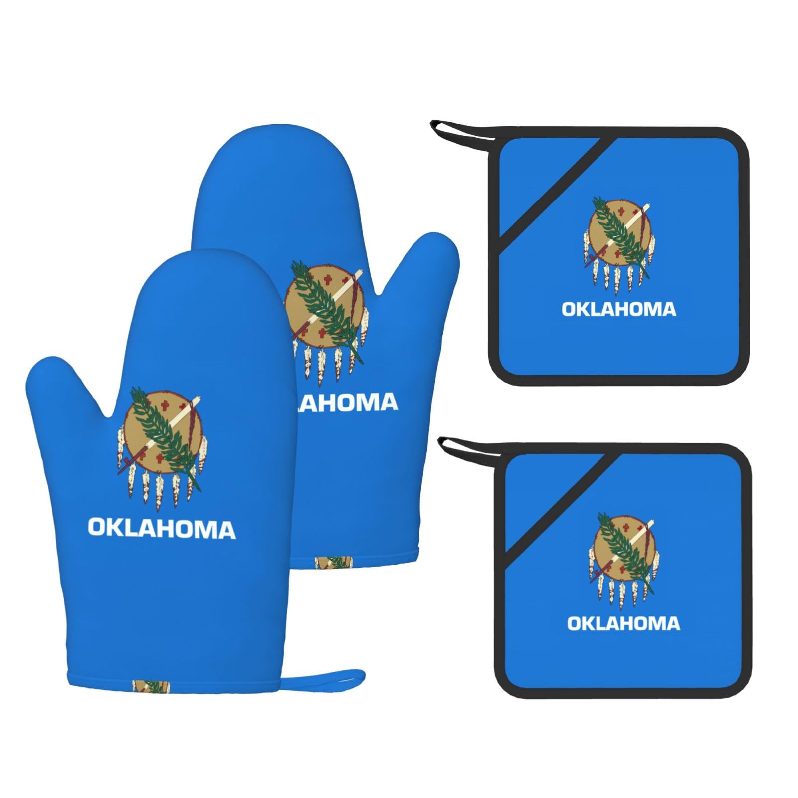 Nimongt Black Oklahoma State Flag Print Heat Resistant Gloves Pads Reusable Kitchen Set Oven Baking Grilling Cooking