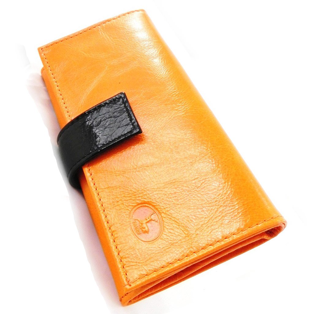 Large leather wallet 'Frandi' orange black lacquer.