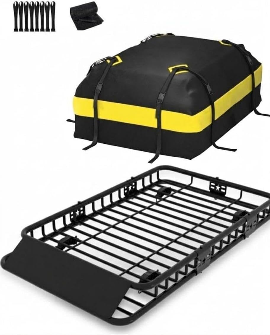 GarveeLife Heavy Duty All-Purpose Roof Rack Basket with Extension – 46" x 36" x 4.5" Steel Rooftop Cargo Carrier, 200 lbs/90kg Capacity, Secure Luggage Holder for SUV, Truck, Car