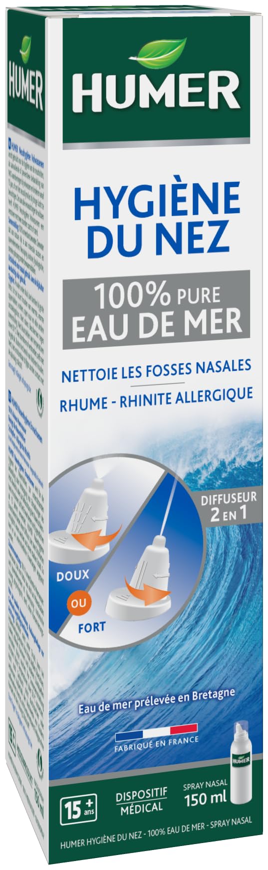 Humer - Spray nasal Hygiène du nez Adulte - 100% eau de mer - Excellente tolérance - 150ml