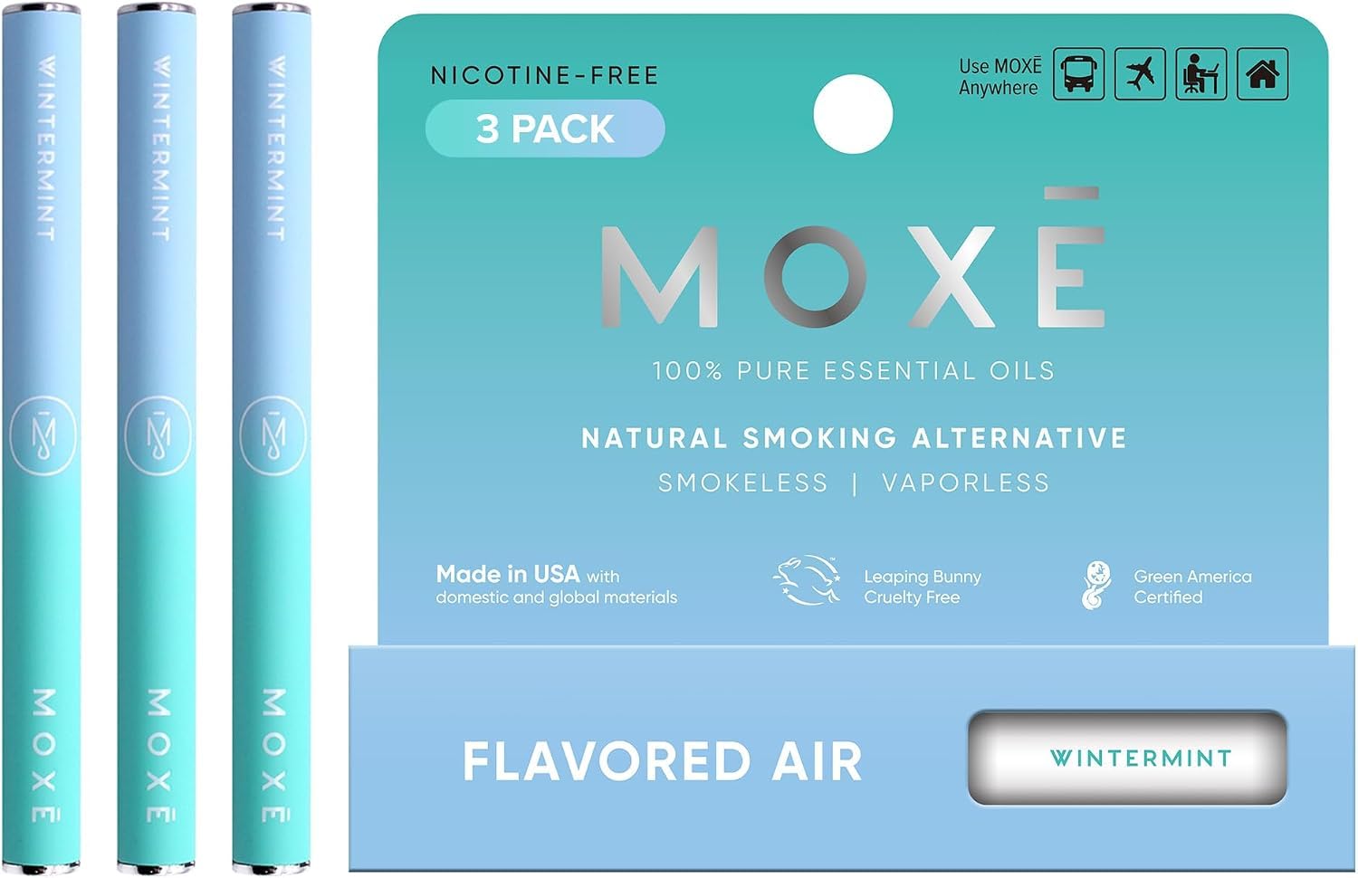 MOXE Natural Wintermint Smokeless Inhaler, Non-Electric Craving Relief, 3PK