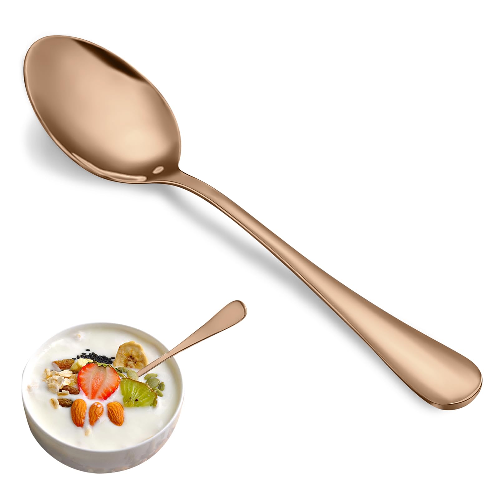 8 Pcs Rose Gold Teaspoons Set, Stainless Steel Spoons Silverware, 6.7 Inch