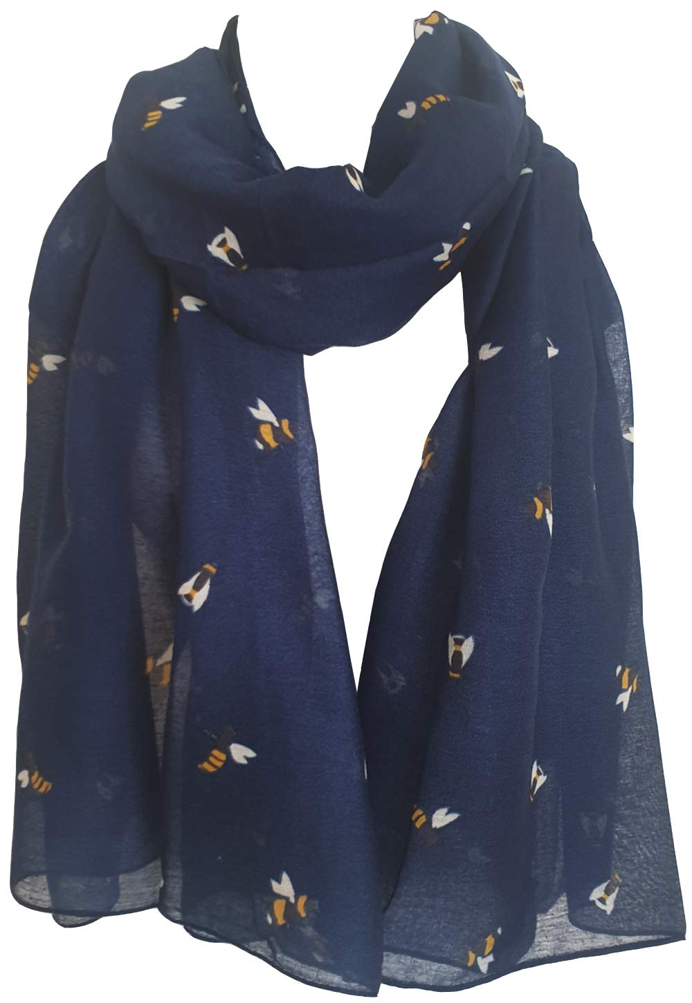Glamlondon Women's Zy - Navy Bumble Bee Print Scarf Lightweight Fashion Oversize Wrap (Zy - Navy)