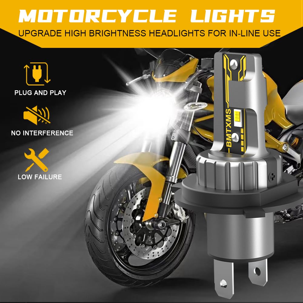 BMT xms H4 LED - 9003 HB2 LED Moto Faro Lampadina Hi/Lo Beam - 600% più luminoso 10000LM 6500K bianco brillante, Confezione da 1