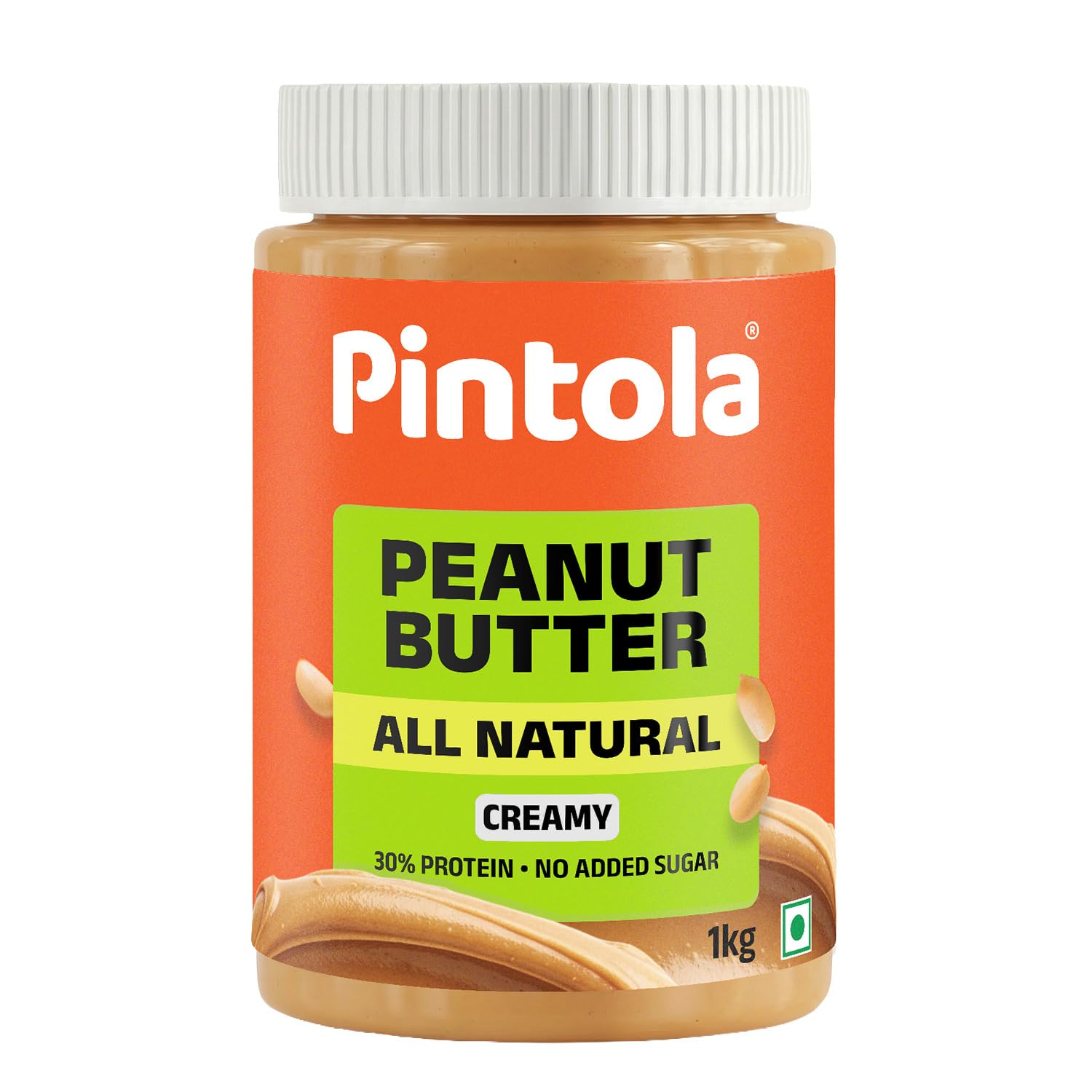 Pintola All Natural Peanut Butter (Creamy) (1kg (Pack of 1)) | Unsweetened | 30g Protein | Non GMO | Gluten Free | Cholesterol Free