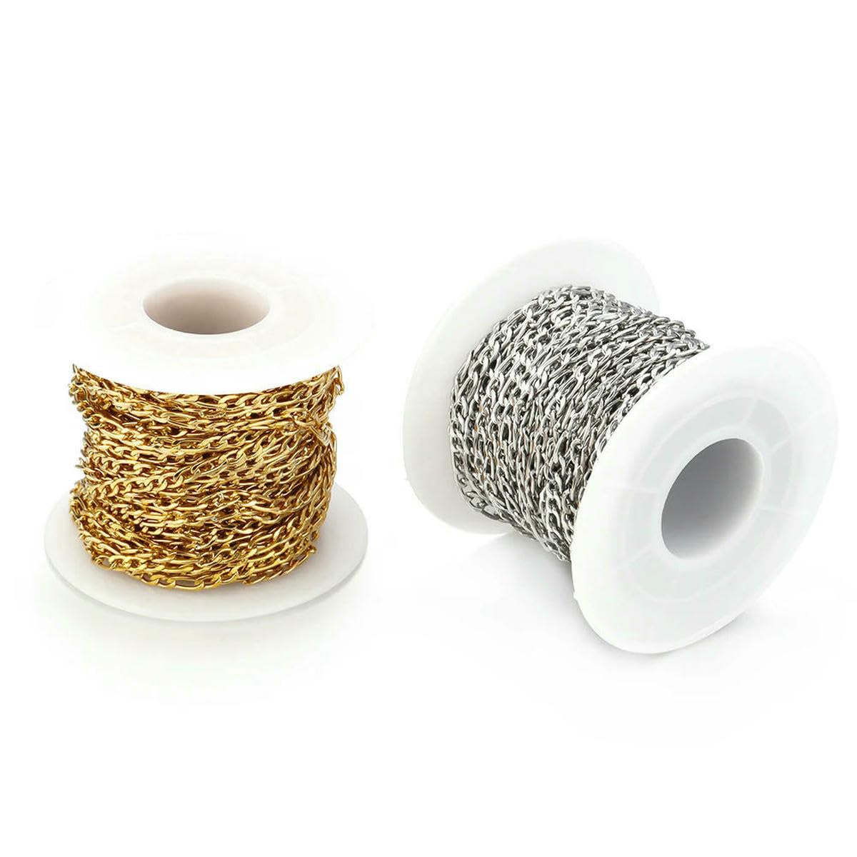 10 iarde/rotolo di catena a maglie color oro in acciaio, catena intrecciata per la creazione di gioielli, collana, bracciale, stile 2 GD 4,5 mm