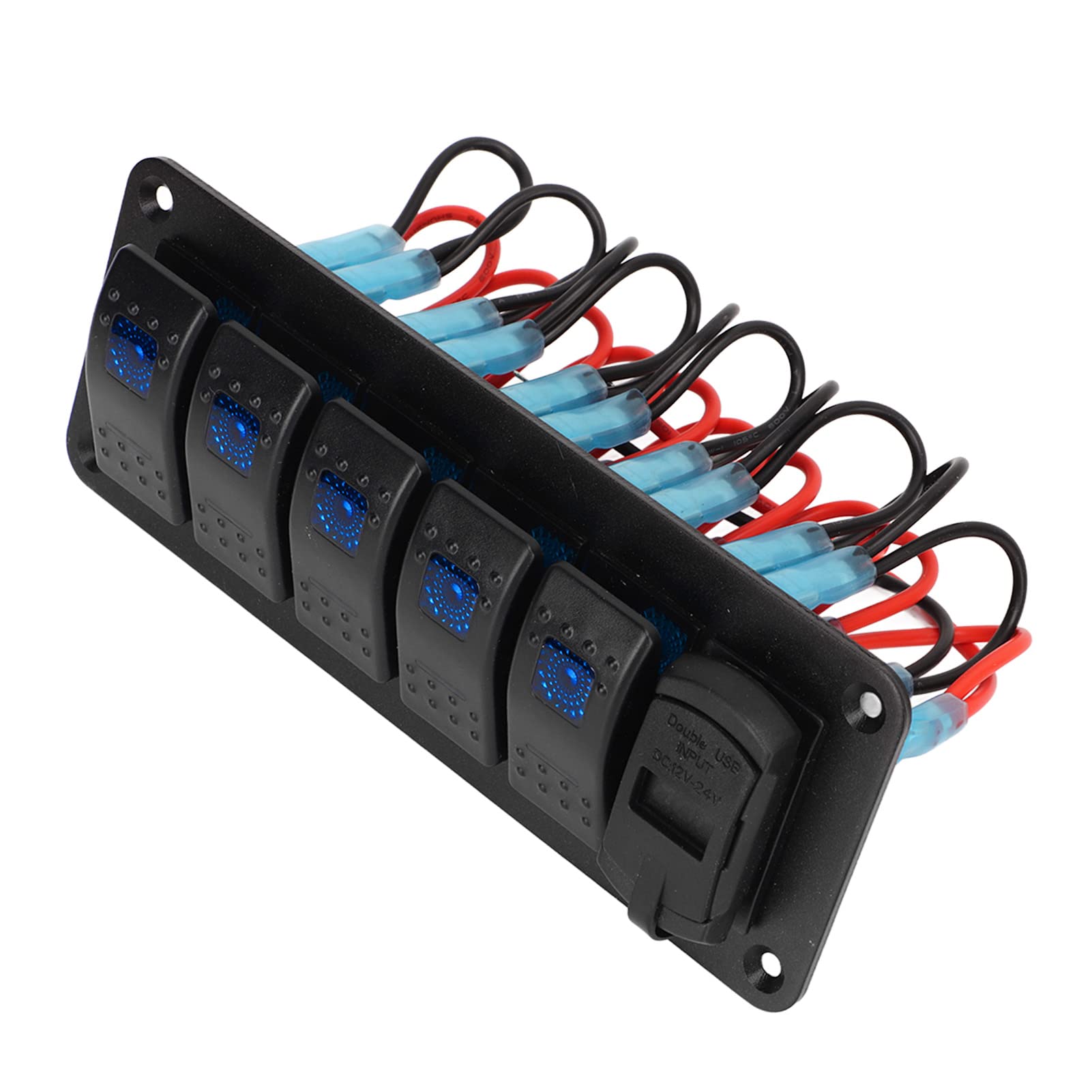 Rocker Switch Panel 5 Gang High Efficiency Charging with Voltage Display ON Off Switch for Truck RV Yacht