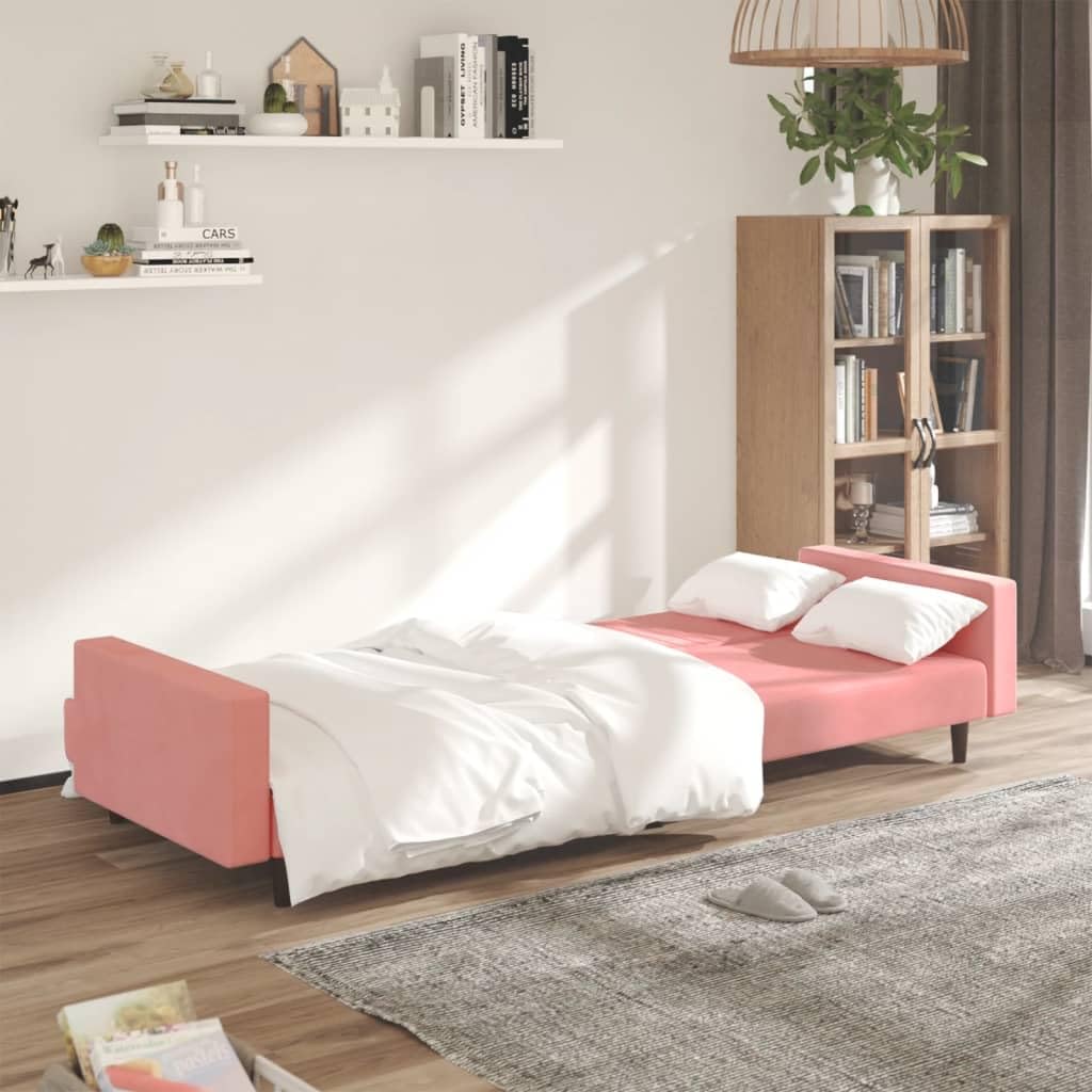Sofa z funkcją spania 2-osobowa, różowy aksamit, 220 x 84,5 x 69 cm, wymienna, do salonu, pokoju gościnnego, wygodna sofa do spania, wytrzymała konstrukcja