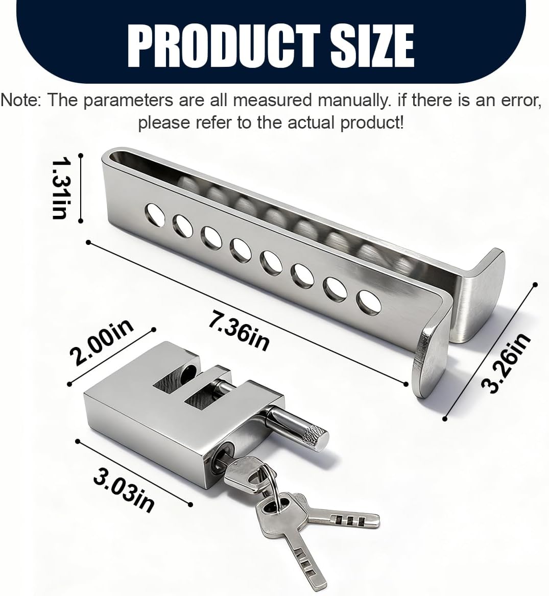 Car Anti-Theft Brake Clutch Lock, Portable Stainless Steel Automotive Anti-Theft Locking Device with 3 Keys, Adjustable 8 Holes Car Brake Pedal Security Locks for Most Vehicles (Silver)