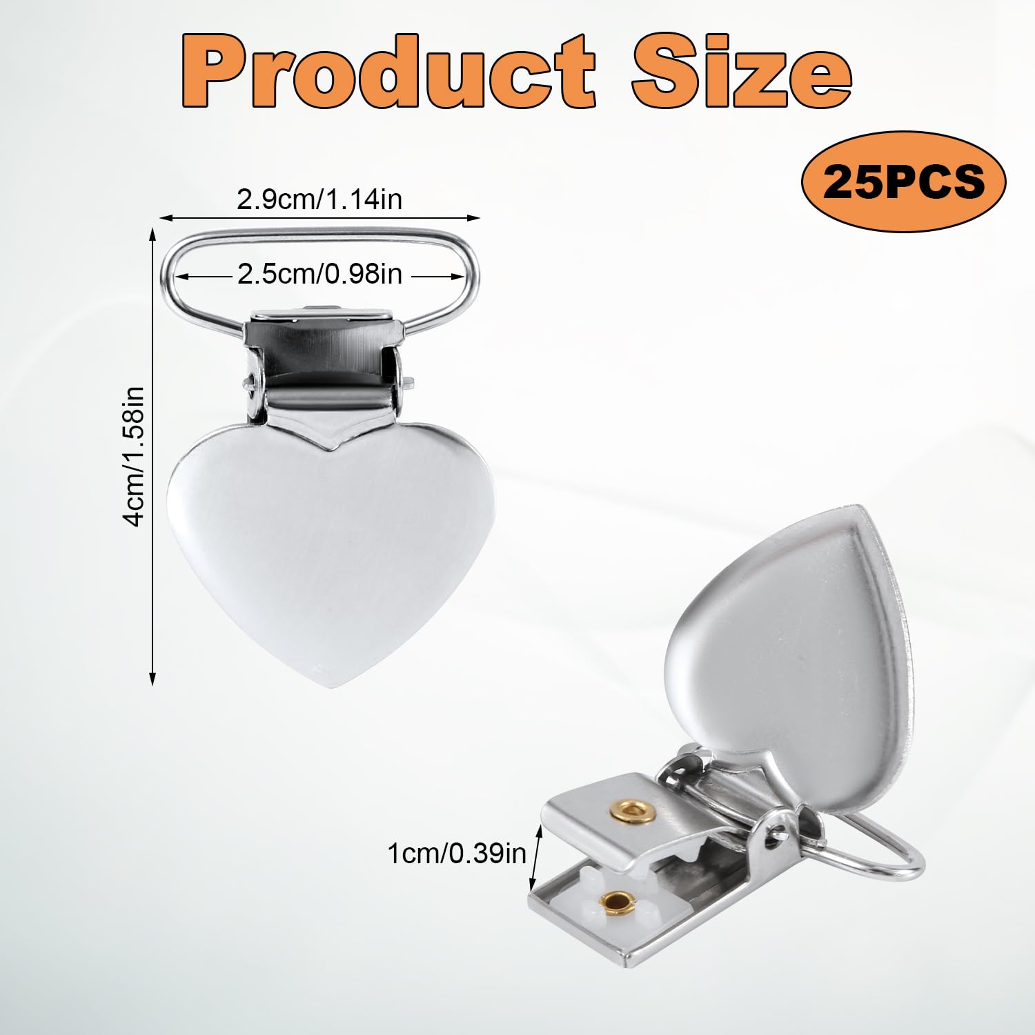 Gosknor 25pcs Silver Suspender Clips, Heart Shaped Sheet Blanket Duvet Padded Comforters Fasteners Clips for Mattress Pad Cover Sofa Cushion Metal Suspender Clip Holder for DIY Pacifier Supplies