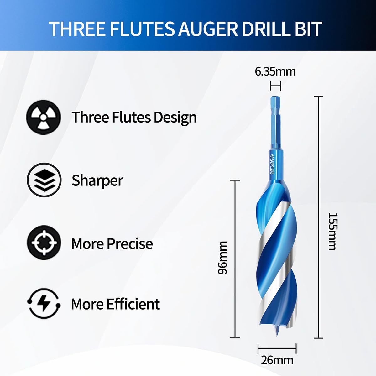 Teronbeta Wood Drill Bit 26mm x 155mm Professional 1/4 Inch Hex Shank Brad Point Auger Drill Bits for Wood - Image 2