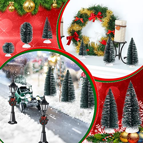 16 Pieces Christmas Village Accessories Set Frosted Christmas Pine Trees and Mini Street Lamp Post Bottle Brush Trees Miniature Village Trees for DIY Crafts Xmas Winter Holiday Decorations - Thumbnail 7