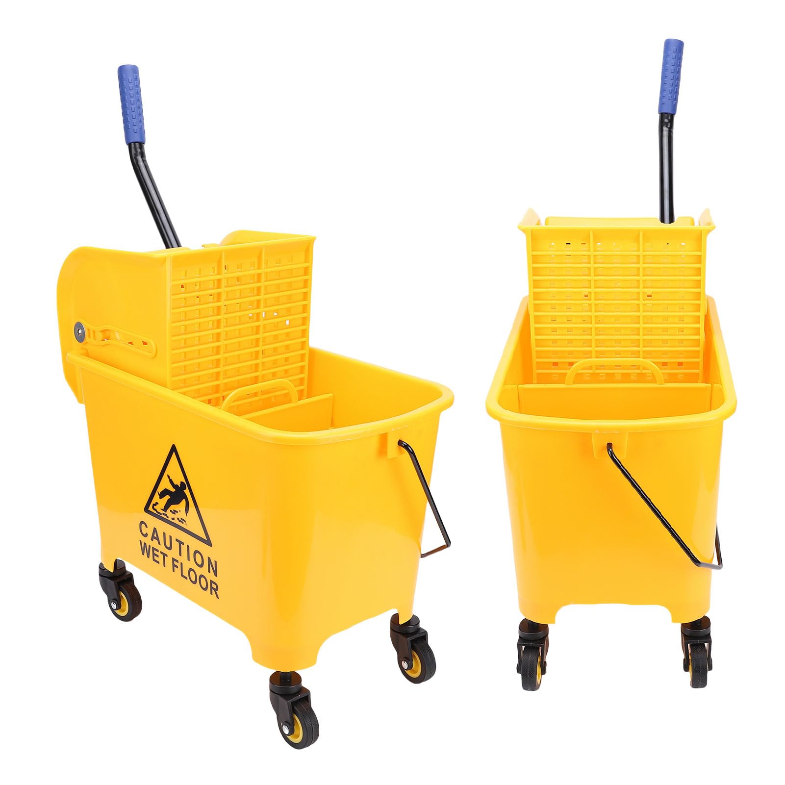 Cubo para fregona con escurridor, Cubo para fregona Comercial de 20 litros con escurridor Lateral, Ruedas y Mango para Limpieza de Suelos
