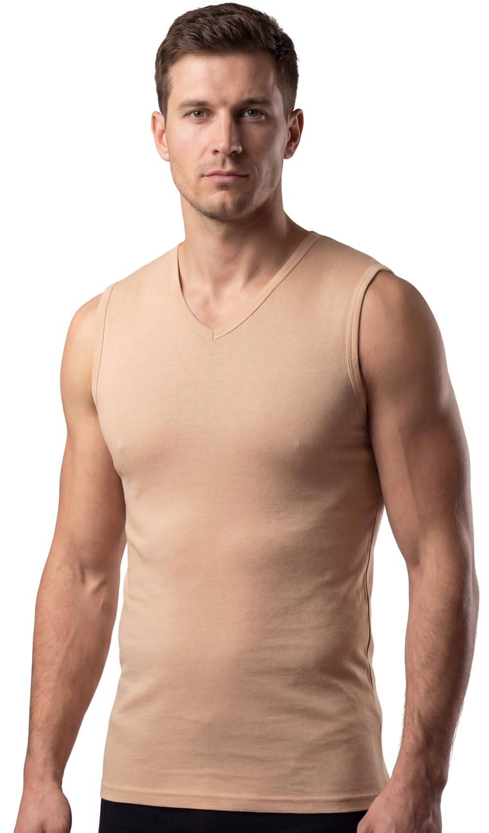 Canottiera intima da uomo color pelle, invisibile, senza maniche e scollo a V