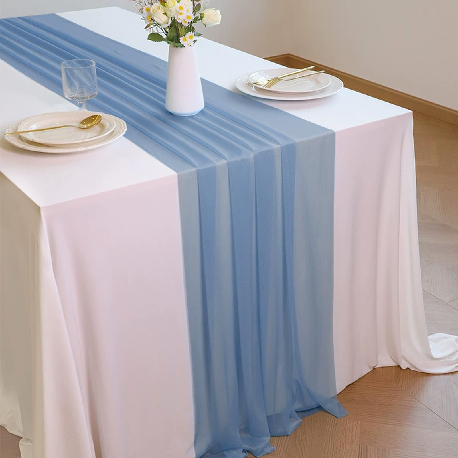 Camino de mesa de gasa azul lago, suave y cómodo, para decoración de bodas, fiestas, bautizos, vacaciones, despedidas de soltera, cocina, fiestas de cumpleaños, 12 paquetes (75 x 300 cm)