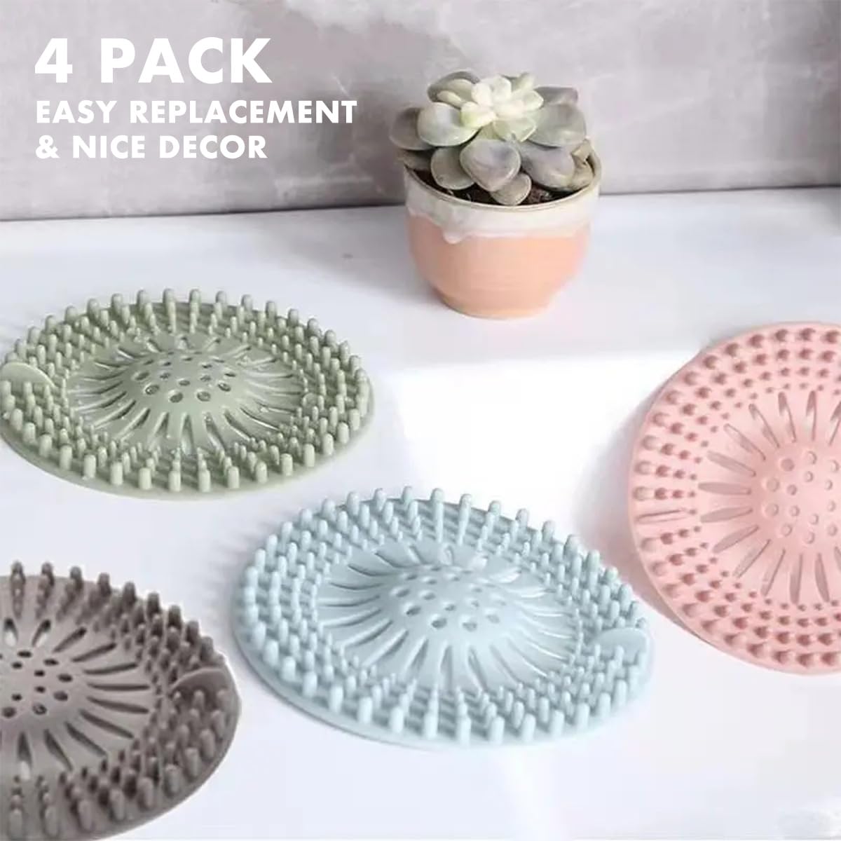 Acchiappasogni per scarico doccia, in materiale TPR, flessibile, anti-intasamento, per bagno, vasca, doccia, lavandino e cucina, confezione da 4