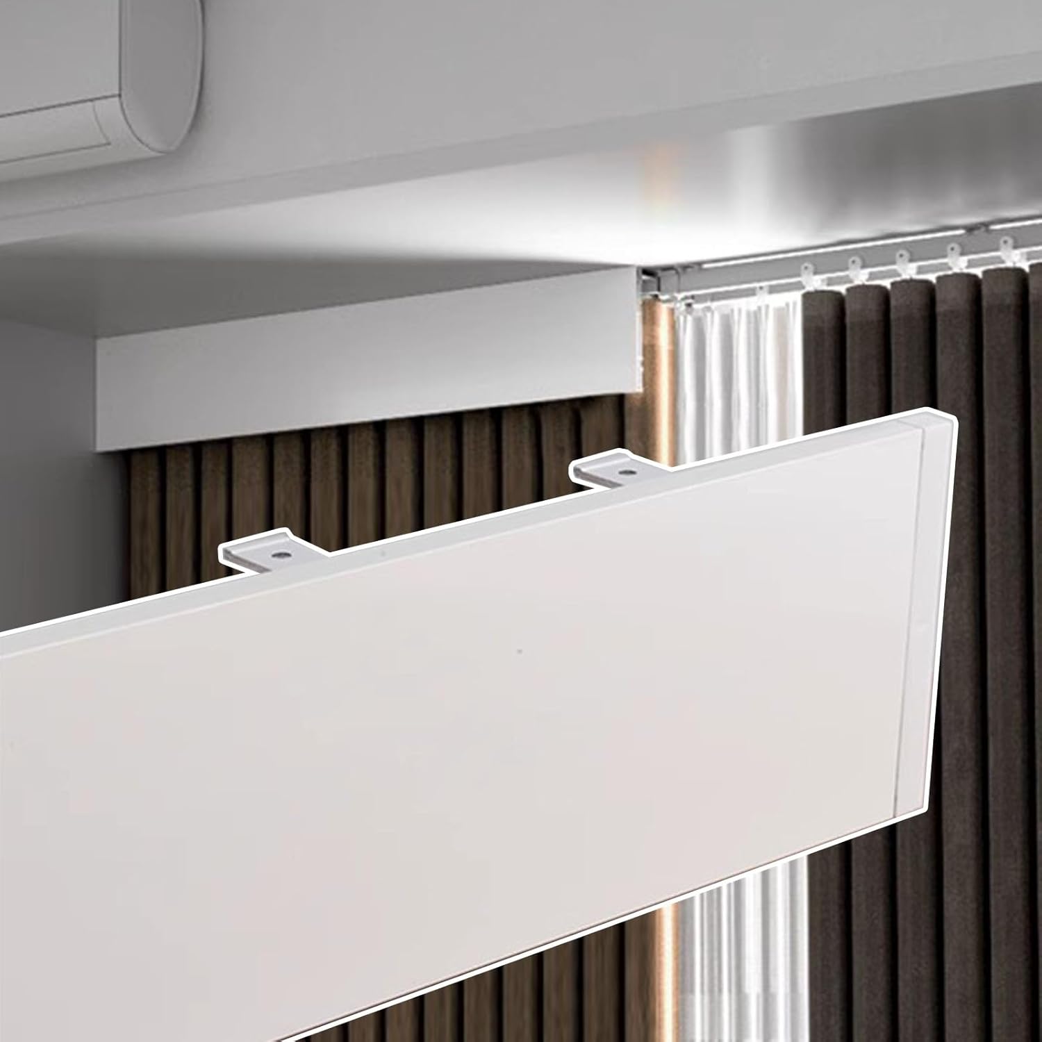 100% Blackout Cornice Box for Windows, White Ceiling Pelmet, No Track Aluminum Curtain Rod Cover, Sun Block for Living Room, 10.5 CM Height, 2.4m/8ft Length