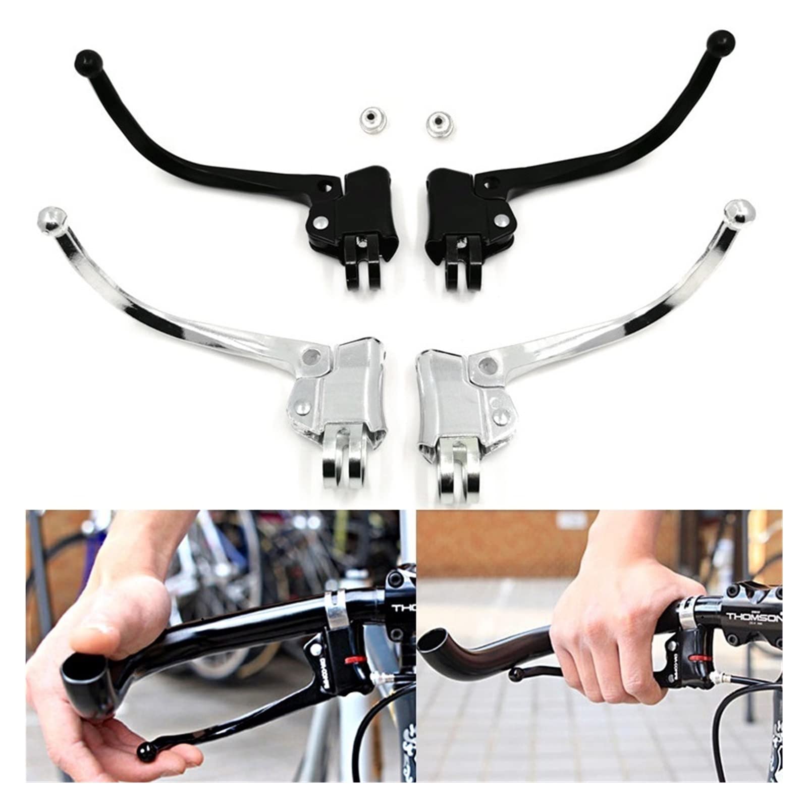 Leva del freno della bicicletta Manubrio della strada Leva del freno della barra piegata Nero/Argento Parte della maniglia del freno della bici della bicicletta retrò della città (argento ， nero)