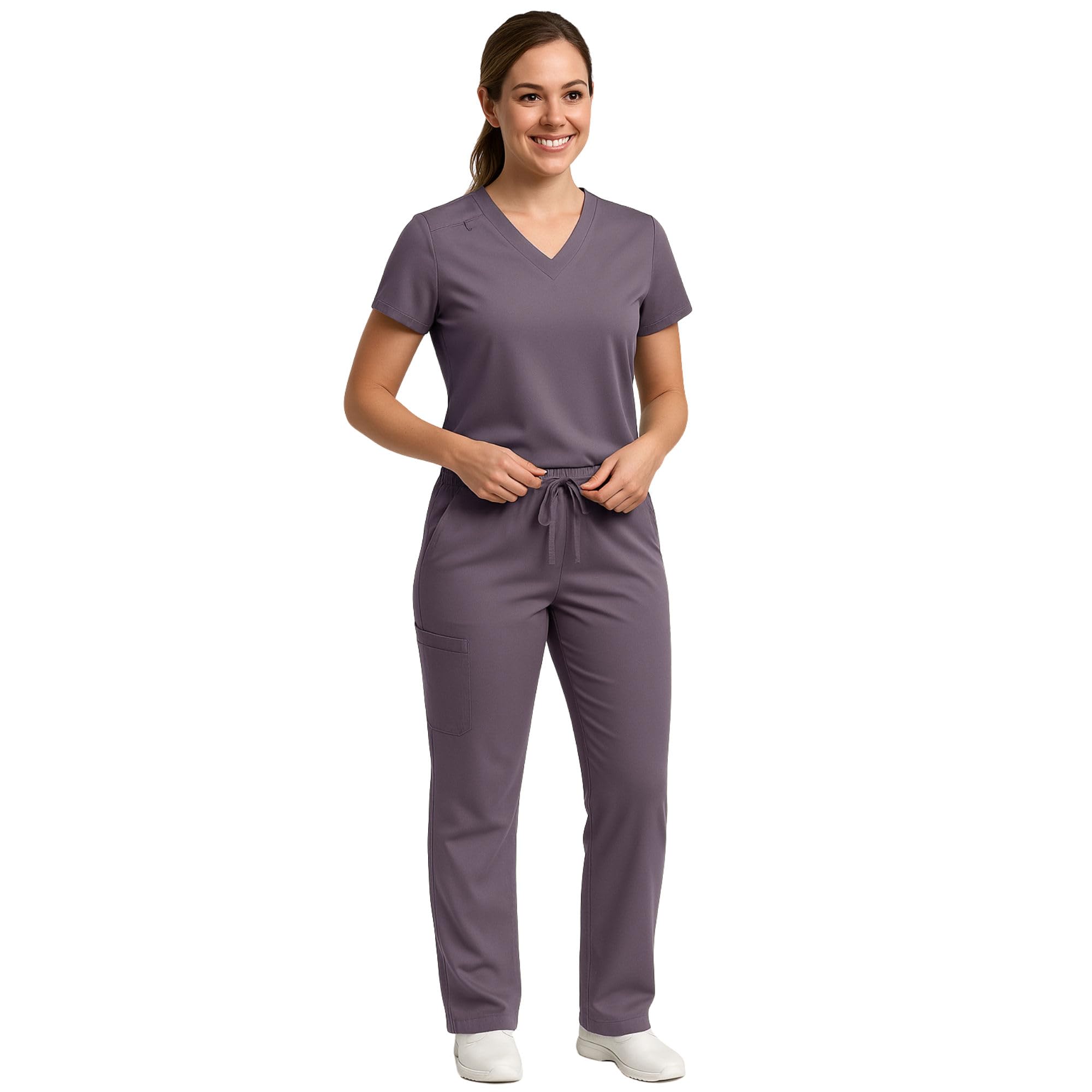 Women’s Cargo Scrub Set 4-Way Stretch Lightweight V-Neck Scrub Top & Cargo Pant Medical Uniform Set