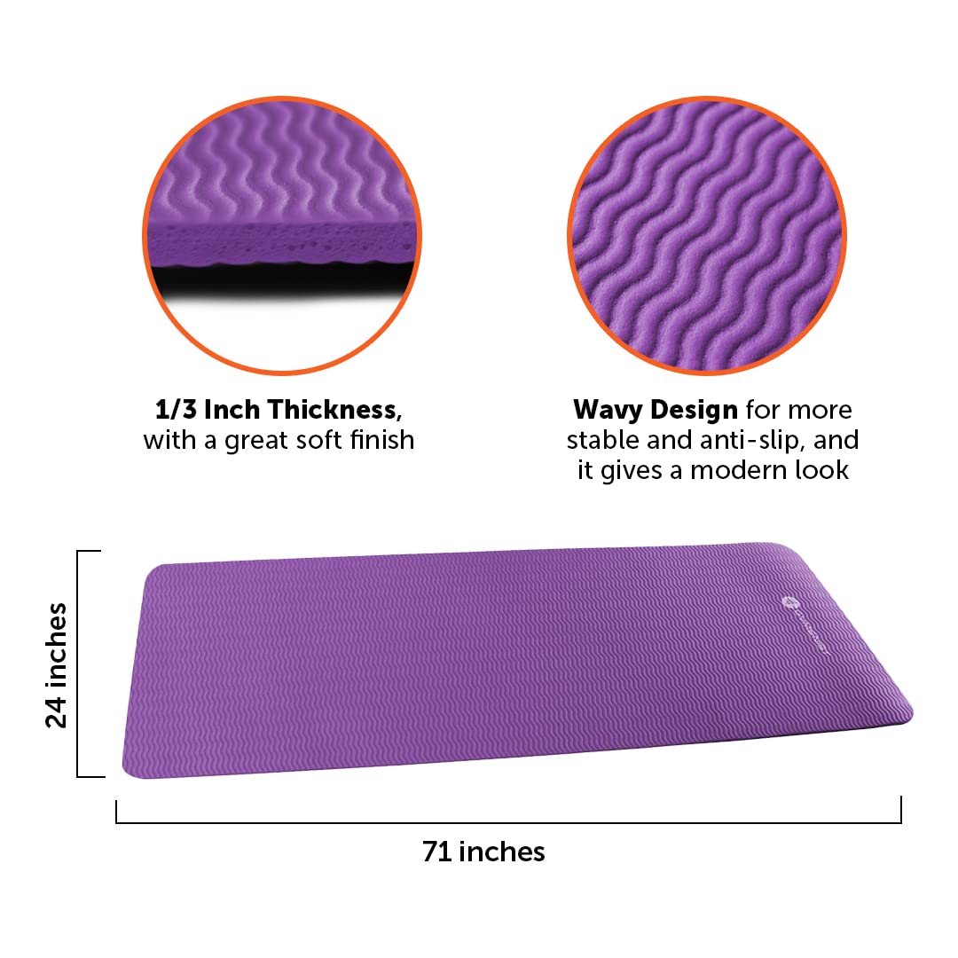 Esterilla gruesa para yoga para ejercicio, 60,9 x 182,9 cm, ideal para camping, entrenamientos cardiovasculares, pilates, gimnasia con correa de transporte incluida, de Gymenist, Púrpura