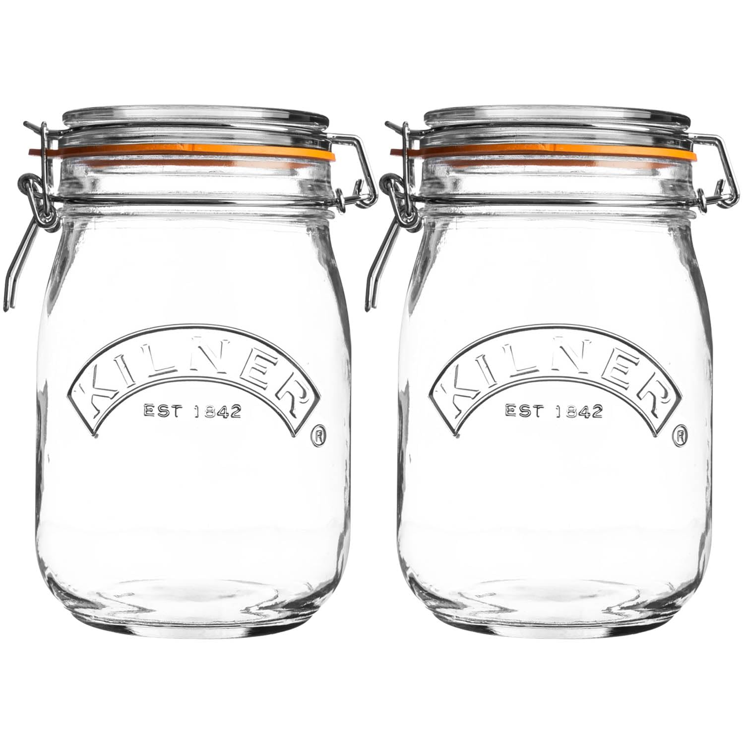 Kilner Clip Top Round Glass Jar 1 Liter Clear/Transparent (Pack of 2)