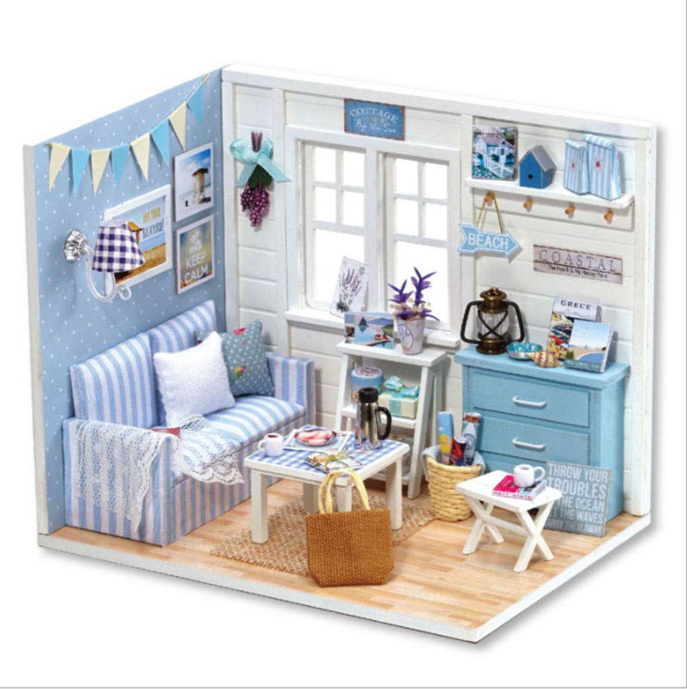 Wakects DIY Dollhouse Kit, Miniature Dollhouse with LED Light, Cottage Style, Gifts for Craft Enthusiasts All Ages, Female