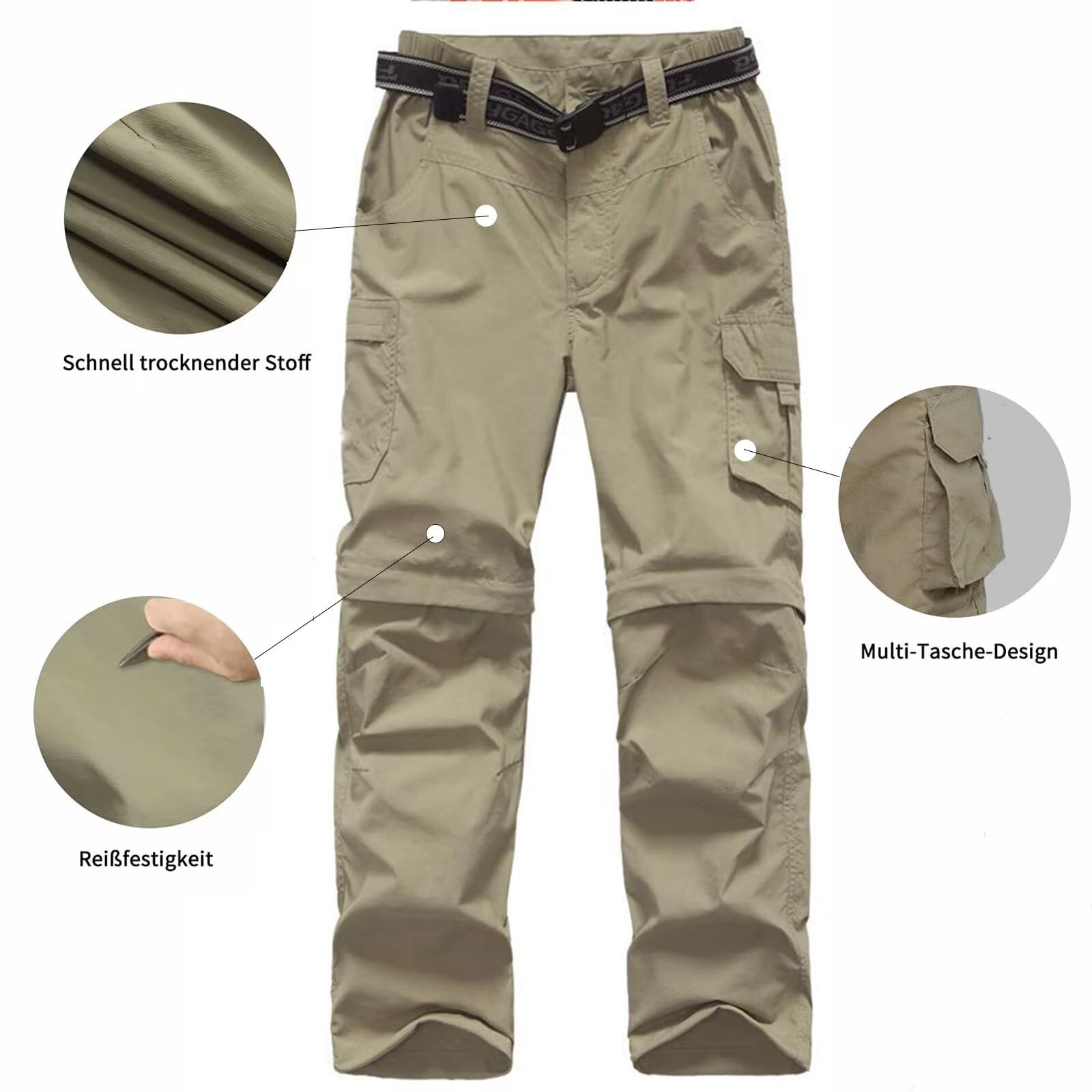 Pantalones de senderismo convertibles para niños, ligeros, de secado rápido, con cremallera, para niños, jóvenes, exteriores, UPF 50+, pantalones cargo casuales
