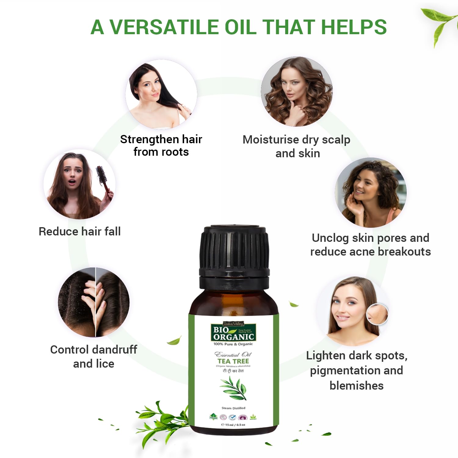 Indus Valley 100% Pure Natural & Organic Undiluted Tea Tree Essential Oil with Glass Dropper for Hair Growth, Skin, Acne, Face, Dandruff, Aromatherapy, Bah Oil & Diffuser (15ml) 3