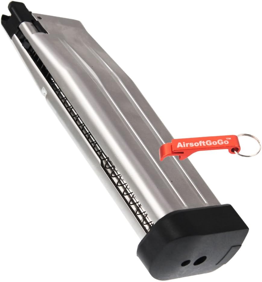 AW Custom 30rds HXMG06 Hi-Capa 5.1 Gas Magazine for Marui/WE Airsoft GBB (Silver) - Keychain Included