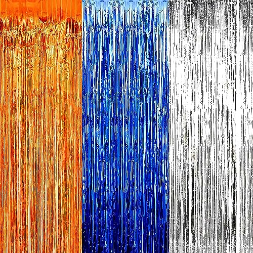 Cortinas de flecos de papel azul y naranja para photocall de graduación y fiestas