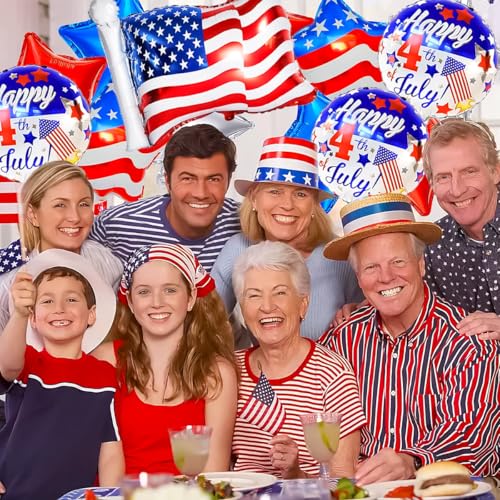 Image of 4th Of July Balloons, Flag Balloons And Star Balloon For Independence Day, Presidents, Patriotic Decor, USA 4th Of July Decorations