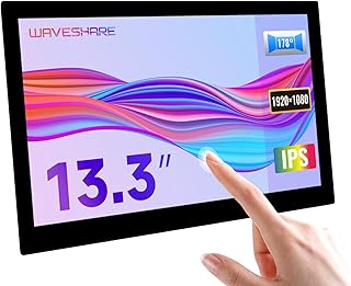 Waveshare 13.3inch Capacitive LCD HDMI Display Without Back Case 1920×1080 Hardware Resolution IPS Touch Screen with Toughened Glass Cover Supports All Versions of Raspberry Pi Jetson Nano Windows 10 / 8.1 / 8 / 7