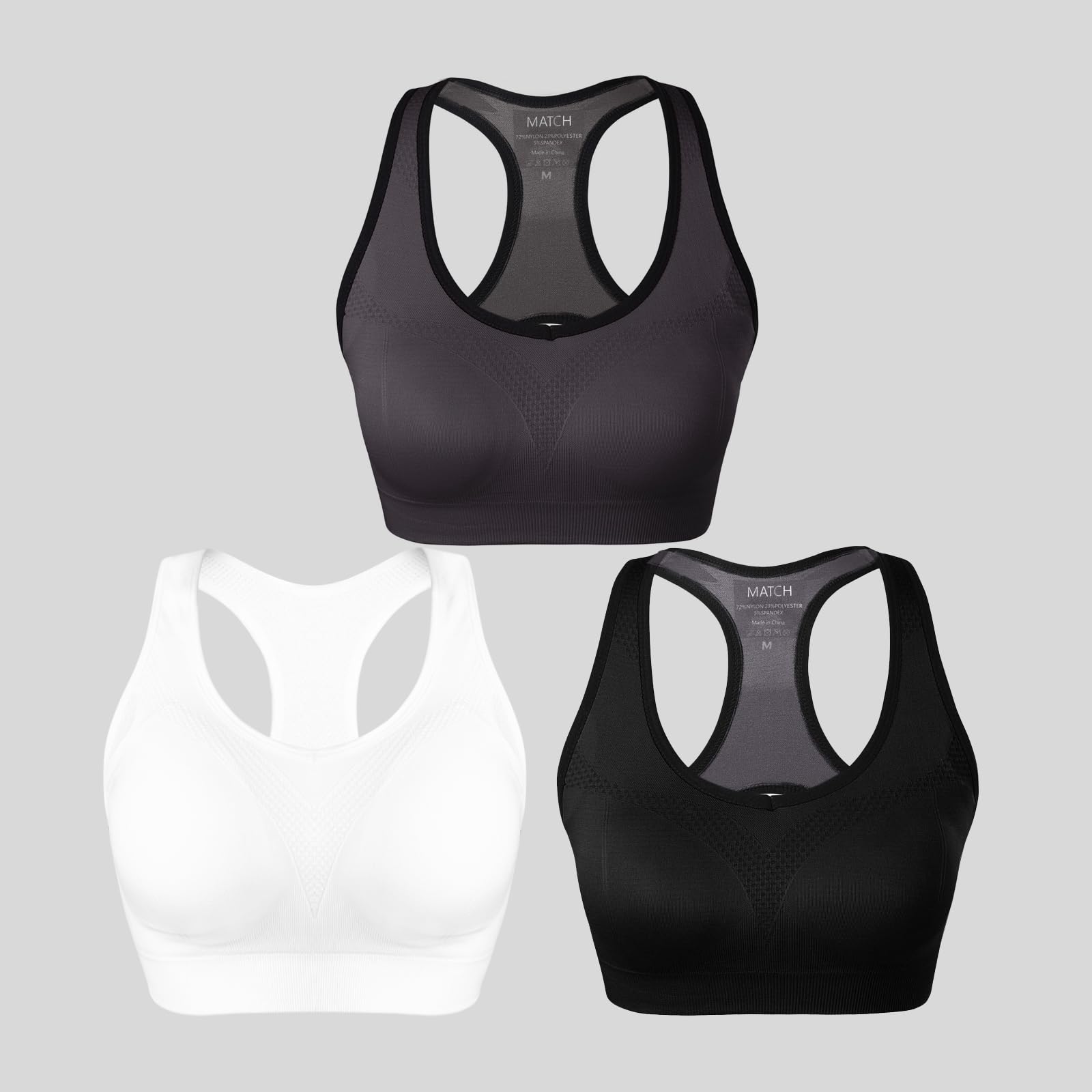 Match Racerback-Sport-BHs für Frauen – gepolsterte, nahtlose Riemchen-Workout-Tops für Yoga, Fitnessstudio, Laufen, Fitness, Sport-BHs
