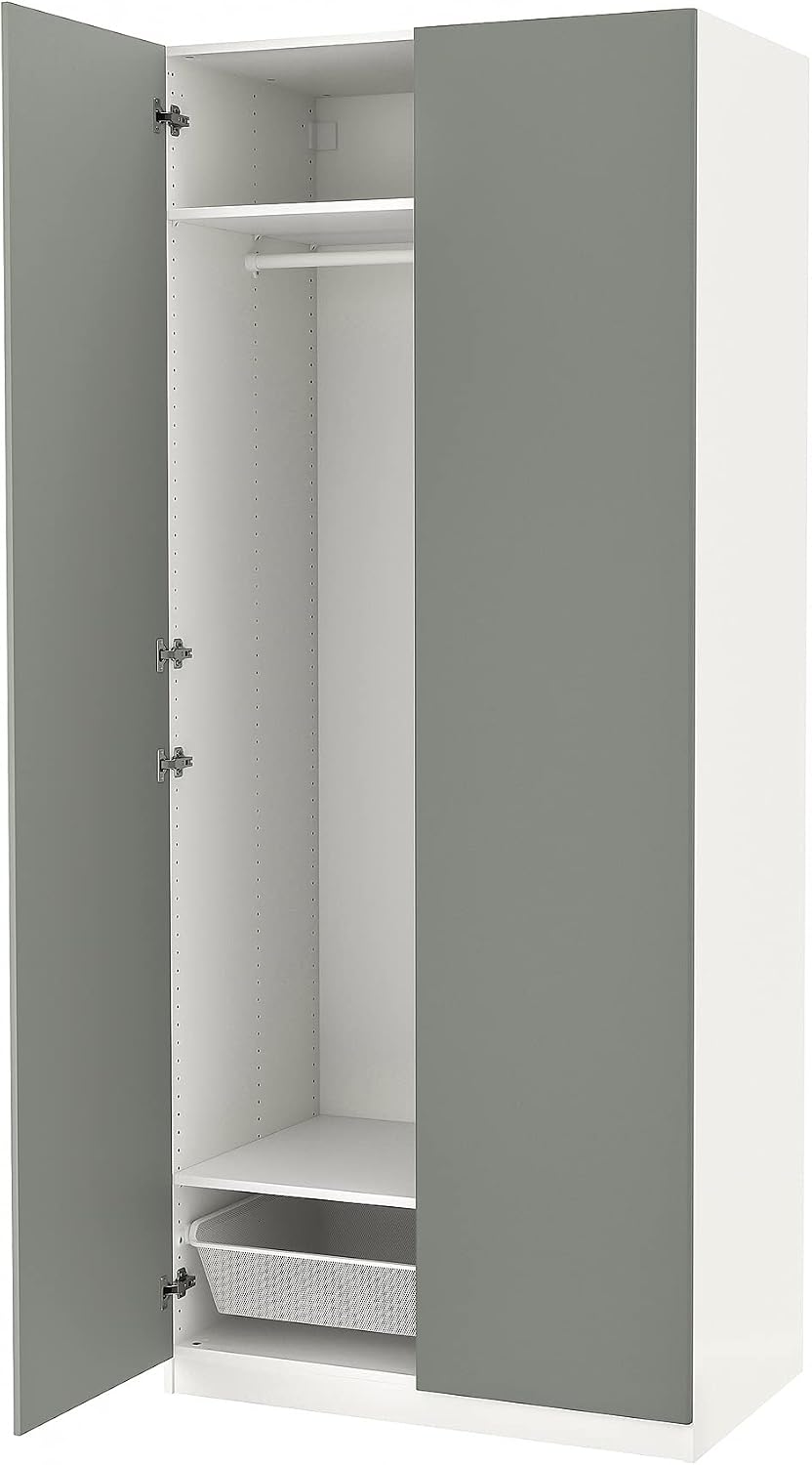 PAX/REINSVOLL wardrobe, 100x60x236 cm, white/grey-green