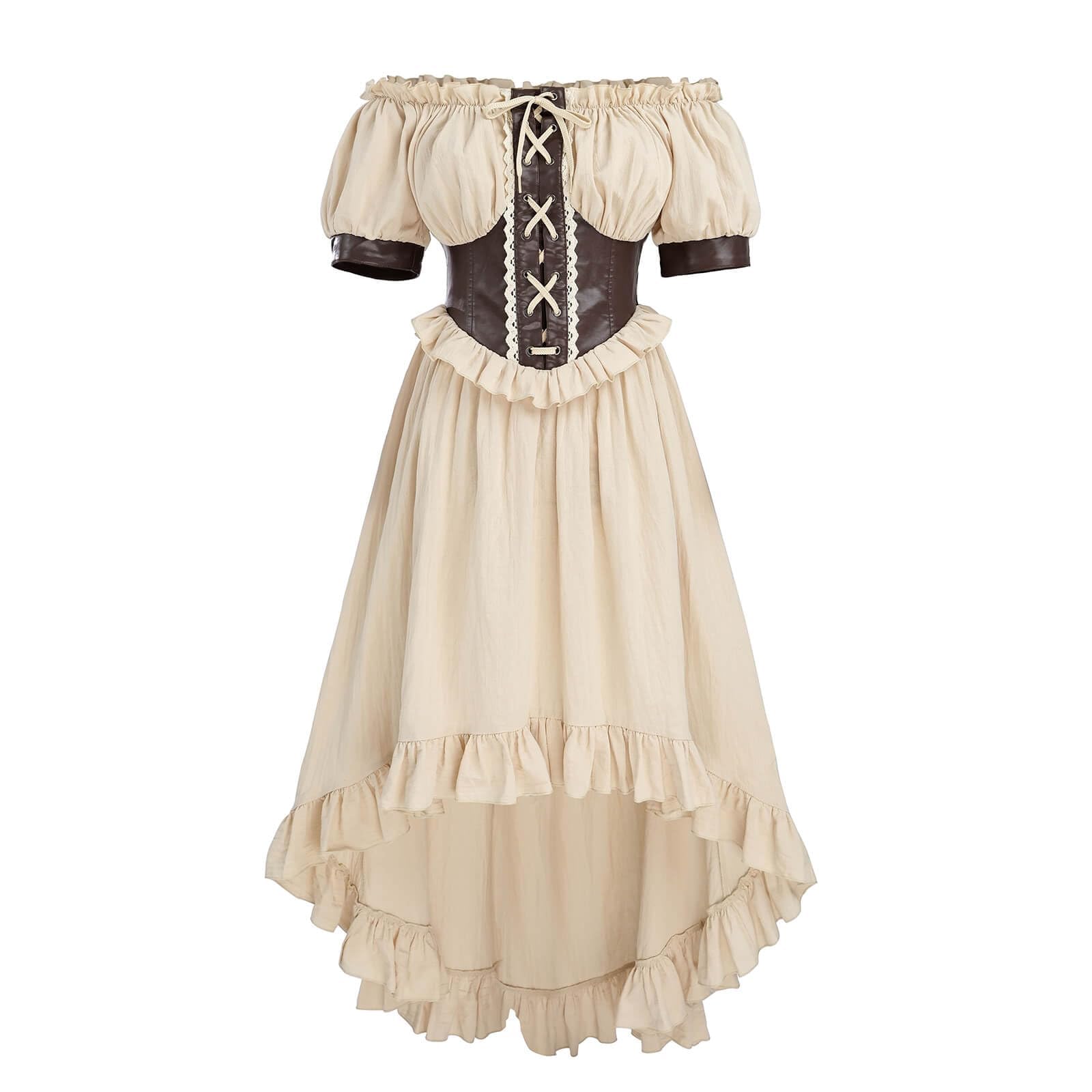 FiamllFiamll Renaissance Kostüm Damen Piratenkleid Schulterfrei Hoch Niedrig Viktorianisches Steampunk Kleid Party Outfit