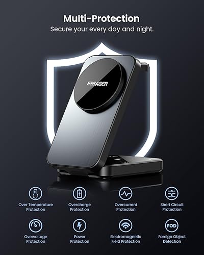 Miniatura 6 de ESSAGER Cargador inalámbrico de viaje plegable 3 en 1 compatible con iPhone 1615141312, estación de carga inalámbrica magnética de 15 W para