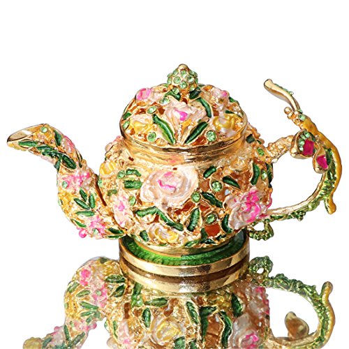 Waltz&F Flower teapot Trinket Box Hinged Hand-painted Figurine Collectible Ring Holder
